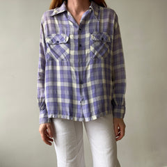 1950s Purple Plaid Rayon Button Up Shirt - TINA COLLECTION