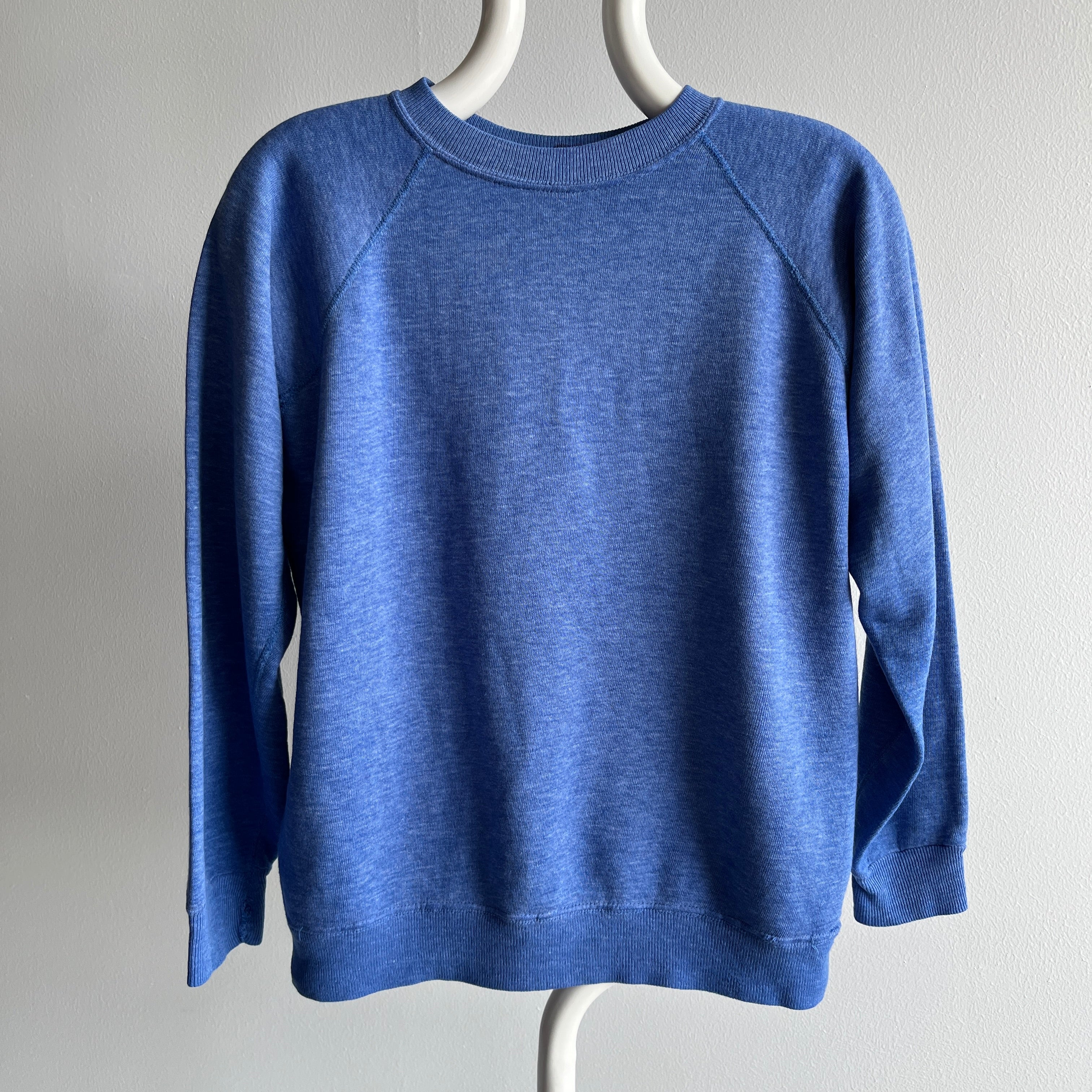 1970/80s Delightful/Dreamy/Wonderful/Luxurious Faded Blue Raglan Sweatshirt