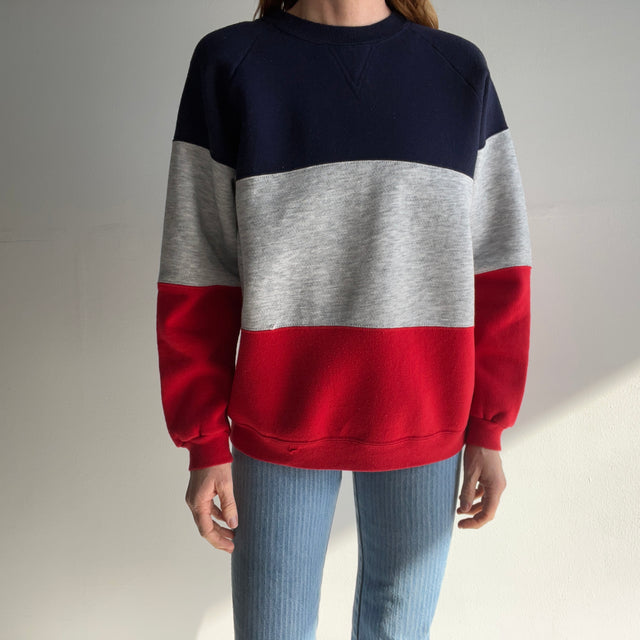 1990s Red, Gray and Blue Medium Weight Color Block Sweatshirt - !!!