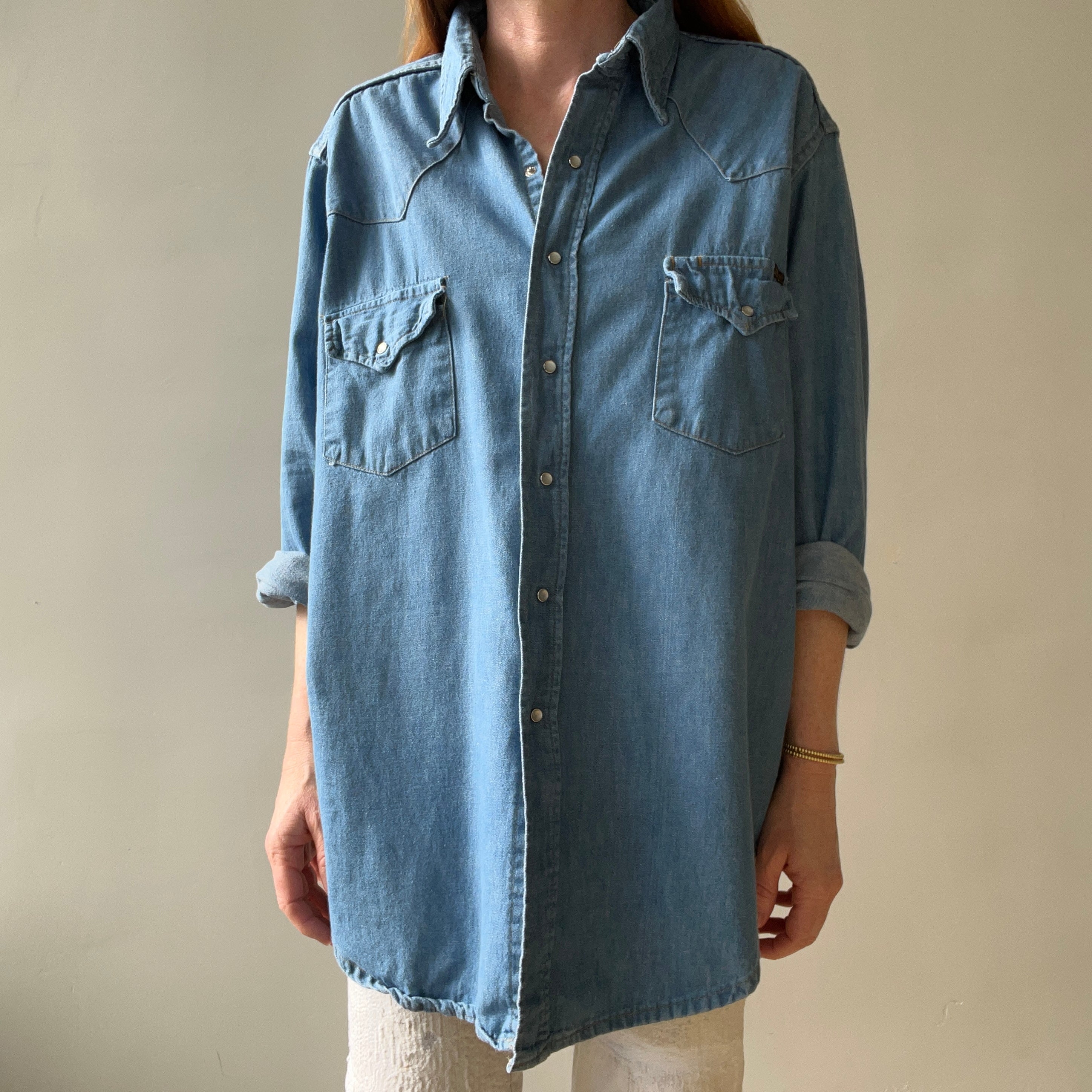 1970s Sears Roebucks Denim Western Button Up/Snap Shirt - !!!!