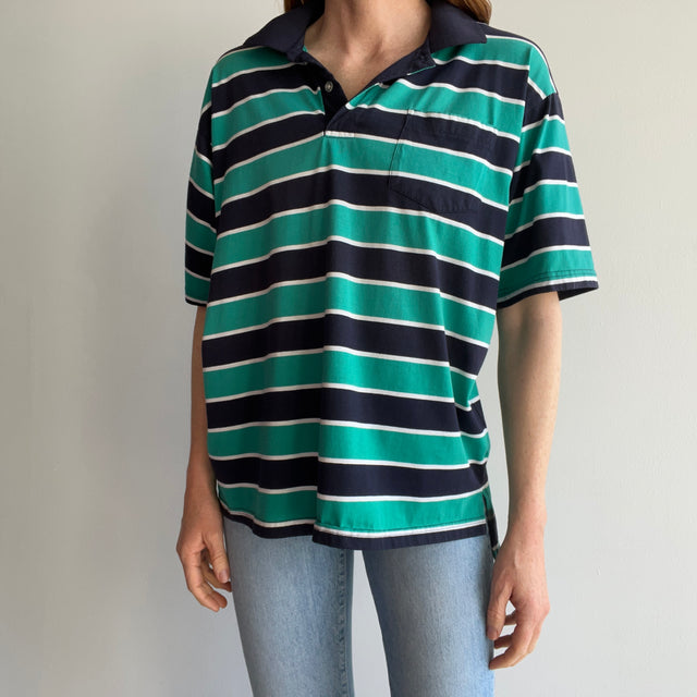 1980/90s Striped Slouchy Loose Sleeve Polo T-Shirt