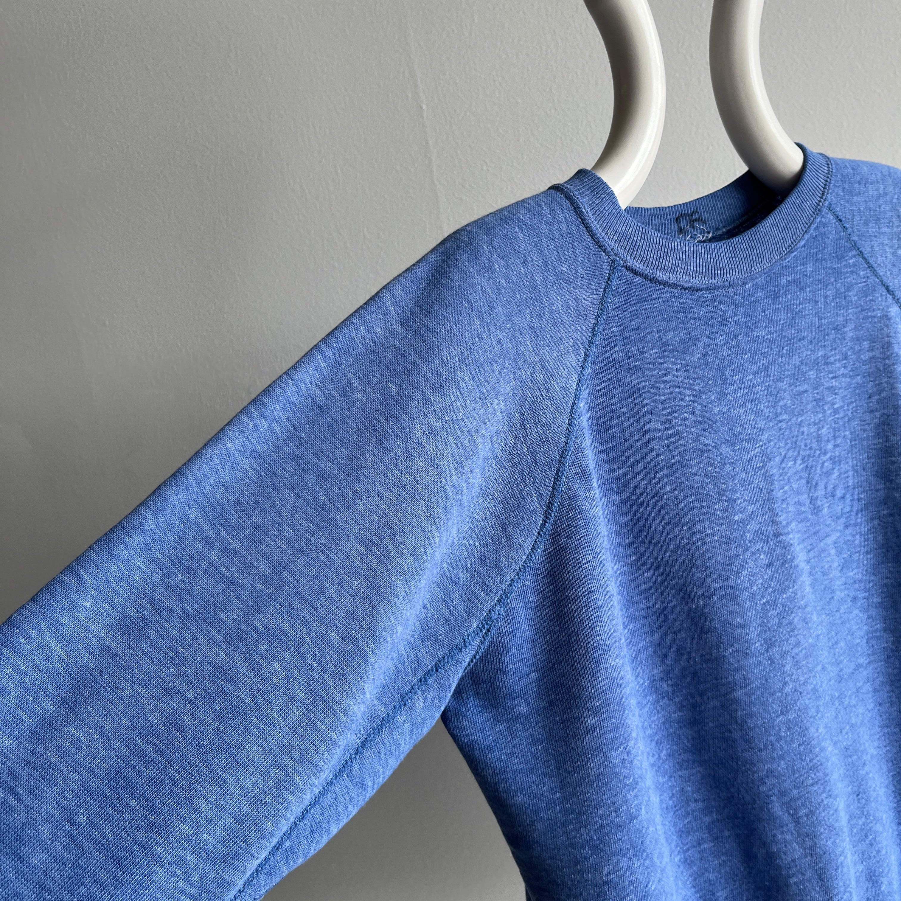 1970/80s Delightful/Dreamy/Wonderful/Luxurious Faded Blue Raglan Sweatshirt