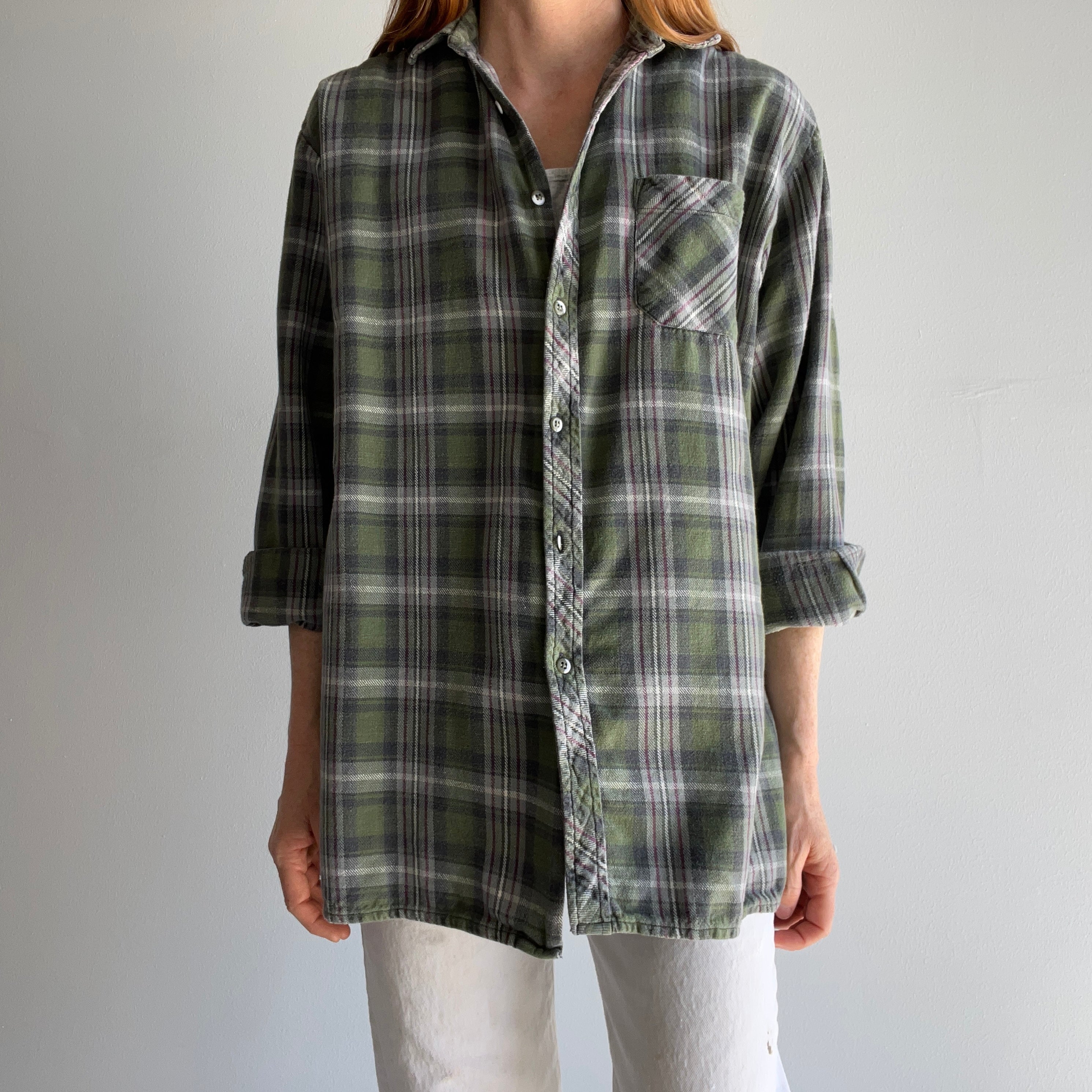 1990s European Cotton Flannel - Green Plaid