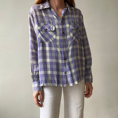 1950s Purple Plaid Rayon Button Up Shirt - TINA COLLECTION