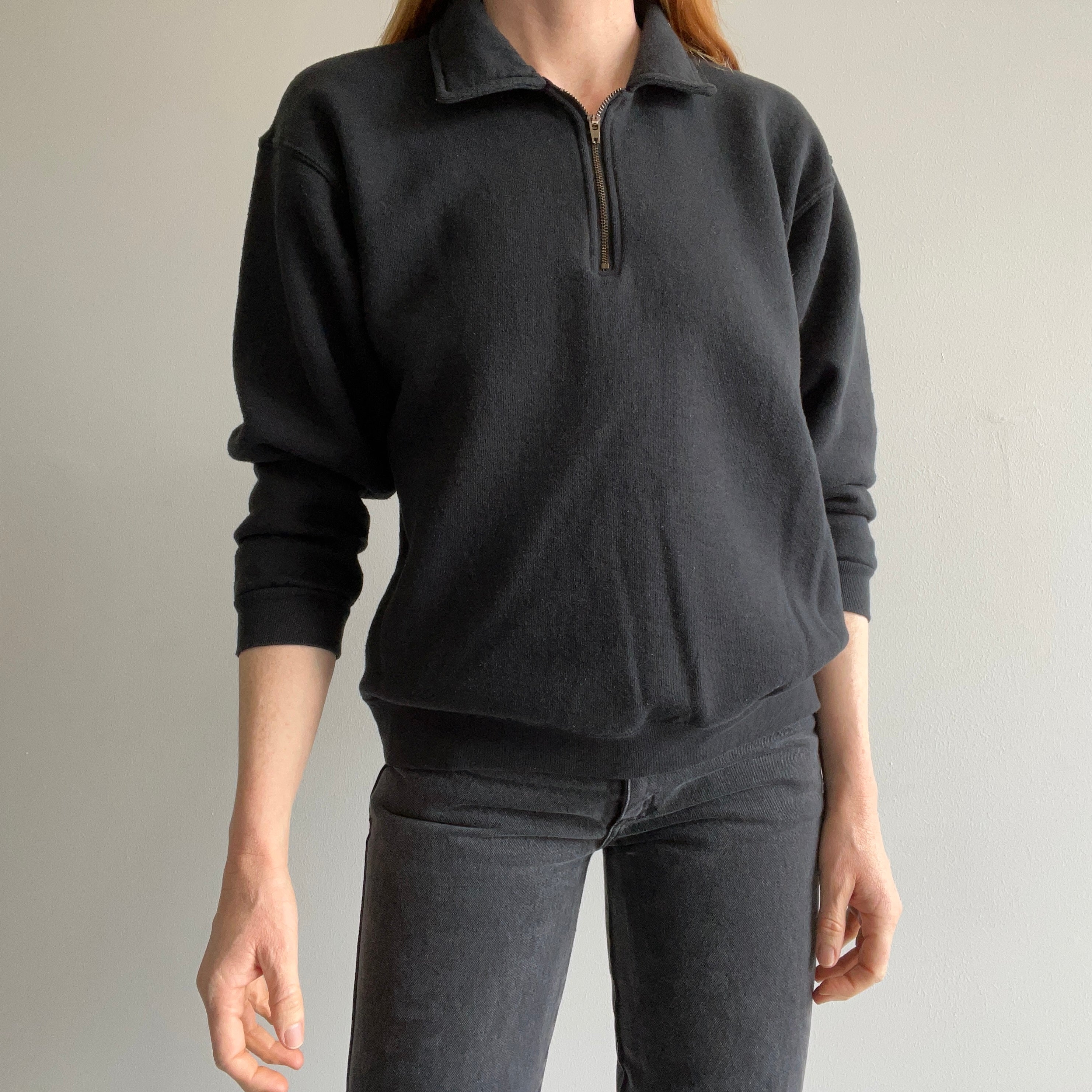 1980/90s Blank Black 1/4 Zip Polo Sweatshirt