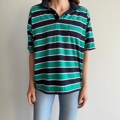 1980/90s Striped Slouchy Loose Sleeve Polo T-Shirt