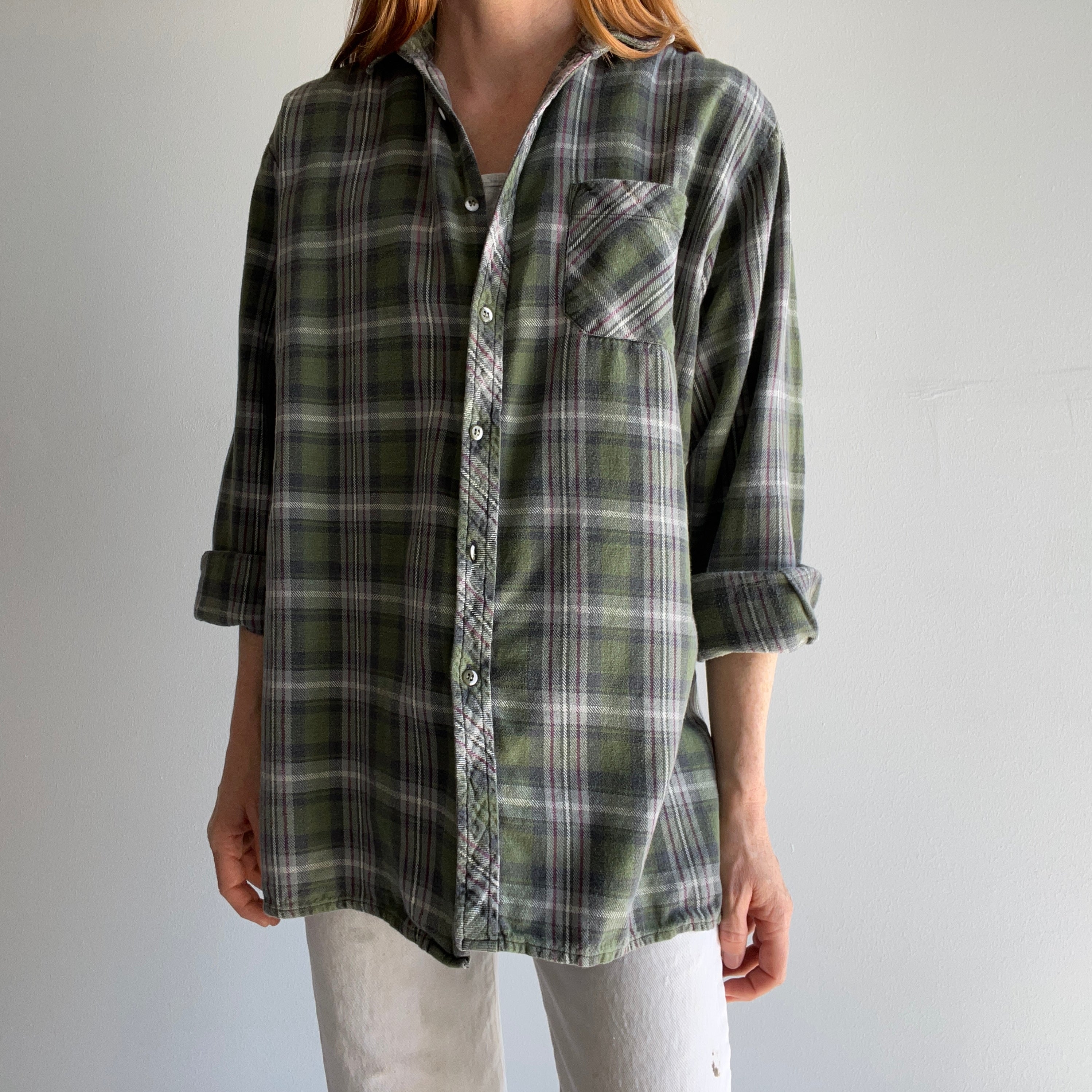 Online Vintage Store, 90's Men Plaid Flannel Shirt