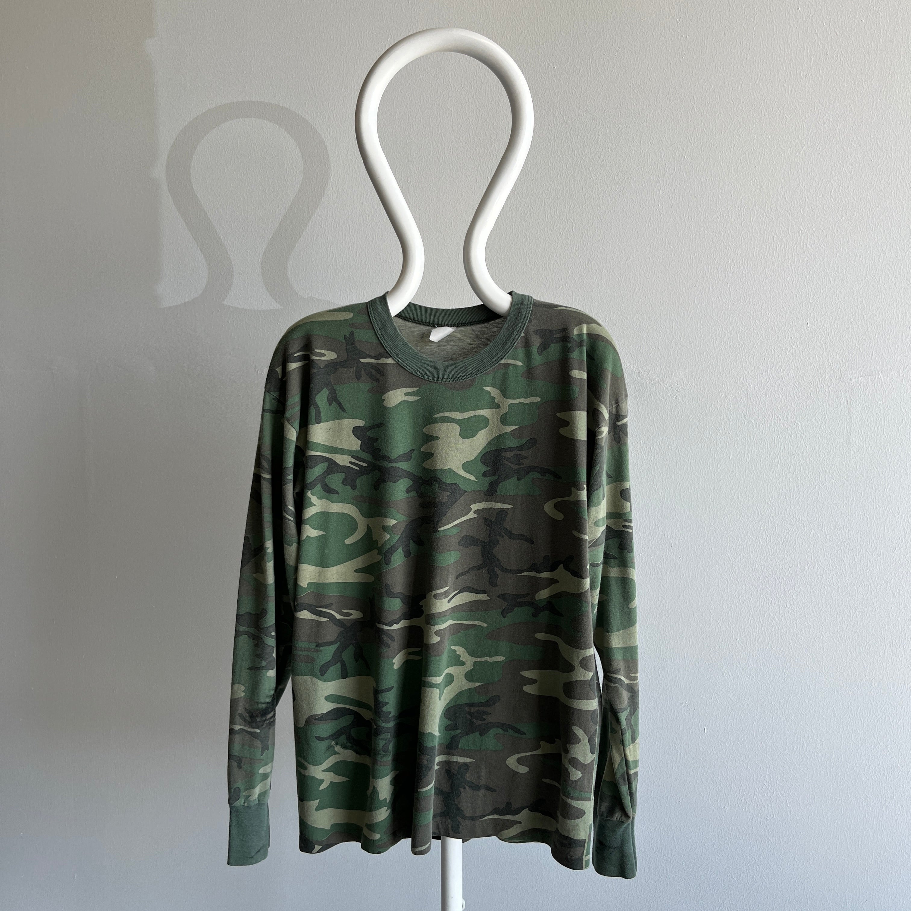 1980s Rothco Camo Long Sleeve Shirt with Staining and Wear