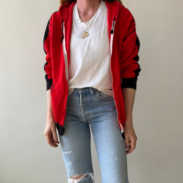 1970s Red and Black Zip Up Hoodie