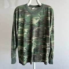 1980s Rothco Camo Long Sleeve Shirt with Staining and Wear