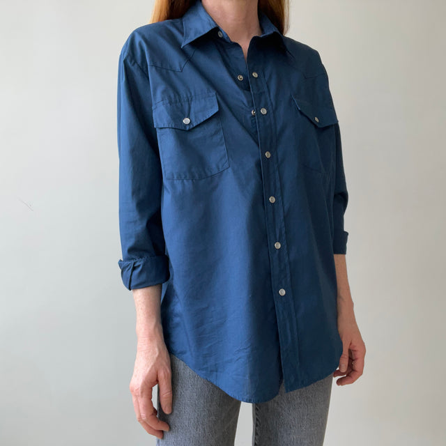 1970's Navy Pearl Snap Western Shirt