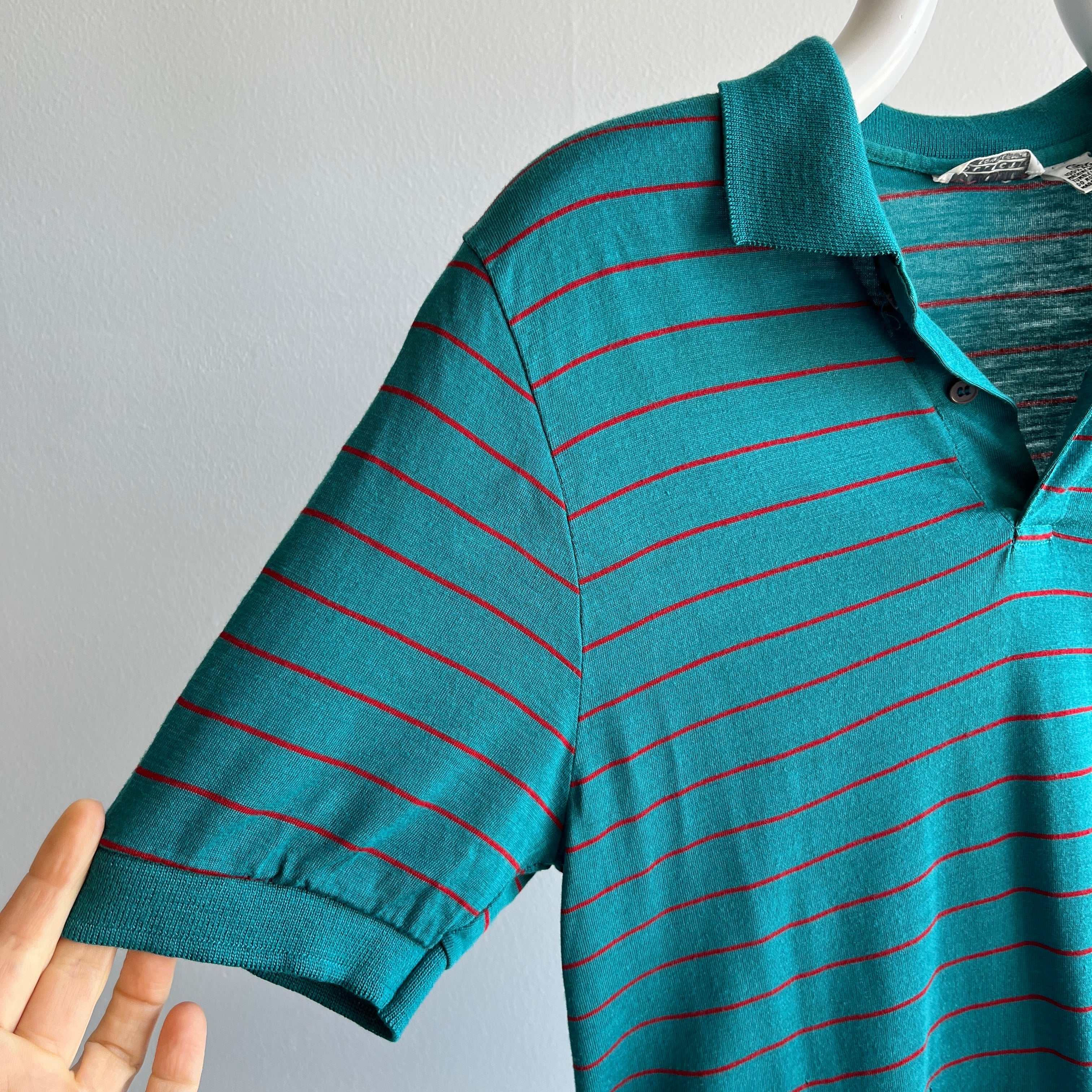 1980s Acrylic Striped Polo Shirt