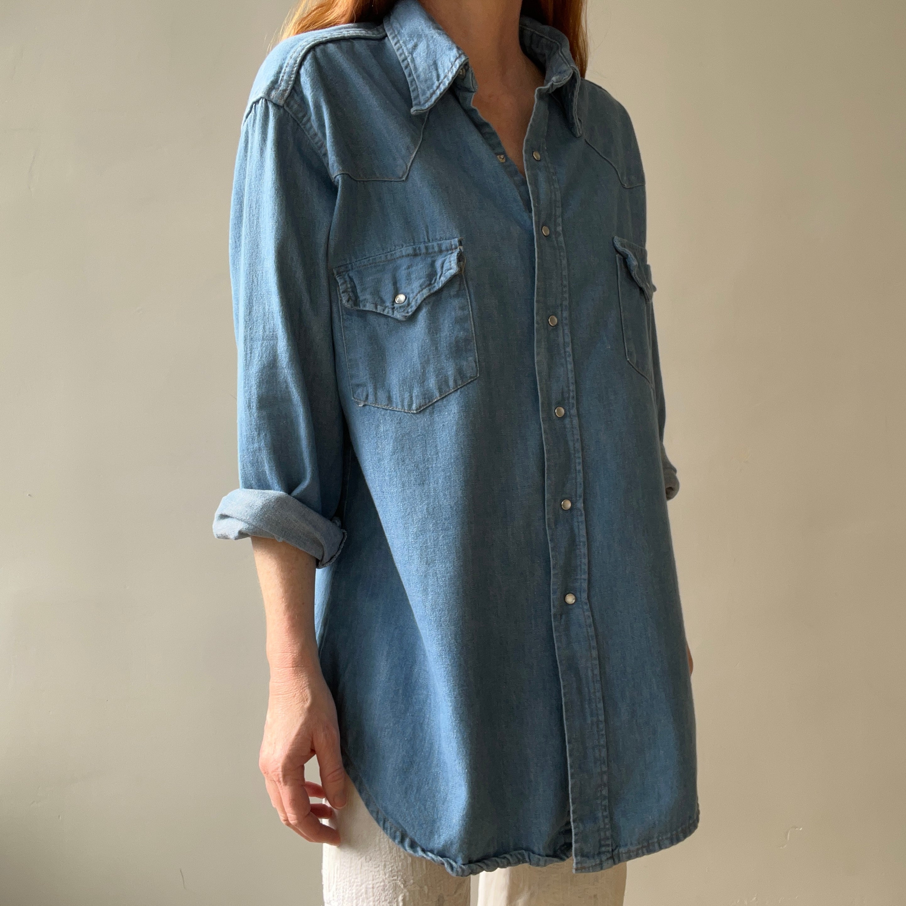 1970s Sears Roebucks Denim Western Button Up/Snap Shirt - !!!!