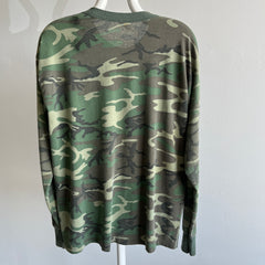 1980s Rothco Camo Long Sleeve Shirt with Staining and Wear