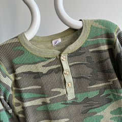 1970s Long Johns Camo Henley Waffle Knit