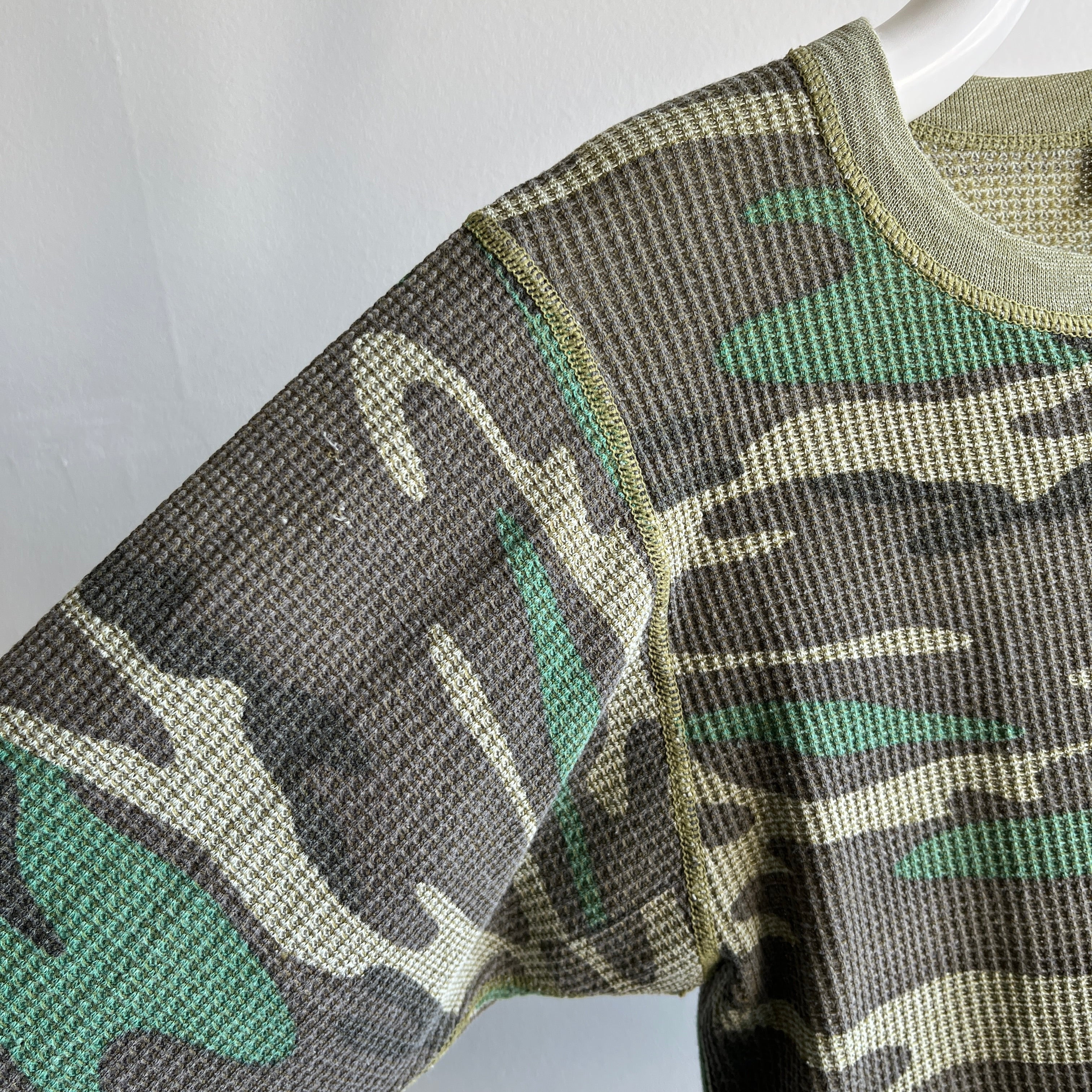 1970s Long Johns Camo Henley Waffle Knit