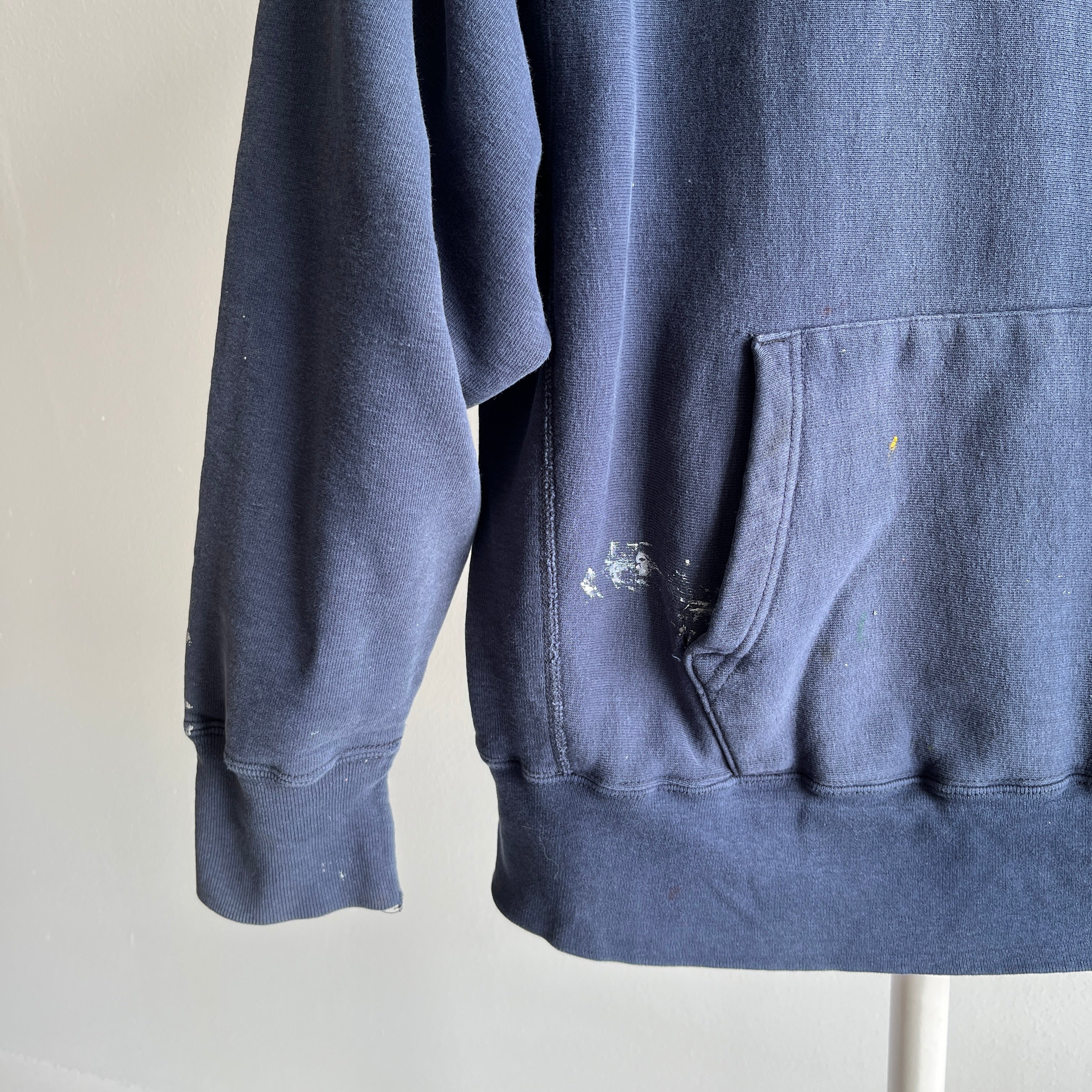 1980s Lands' End x Champion Heavyweight USA Made Paint Stained Hoodie - THIS
