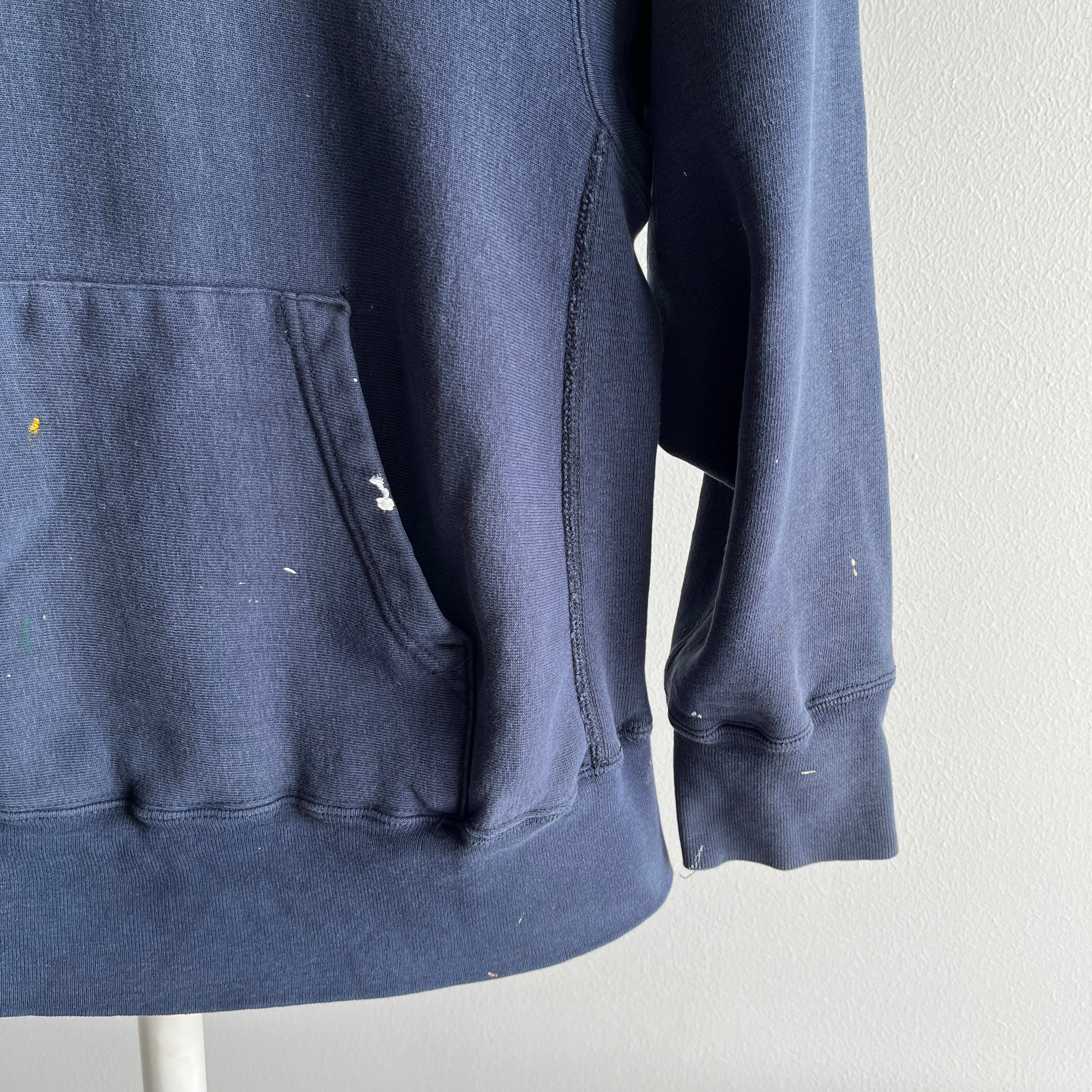 1980s Lands' End x Champion Heavyweight USA Made Paint Stained Hoodie - THIS