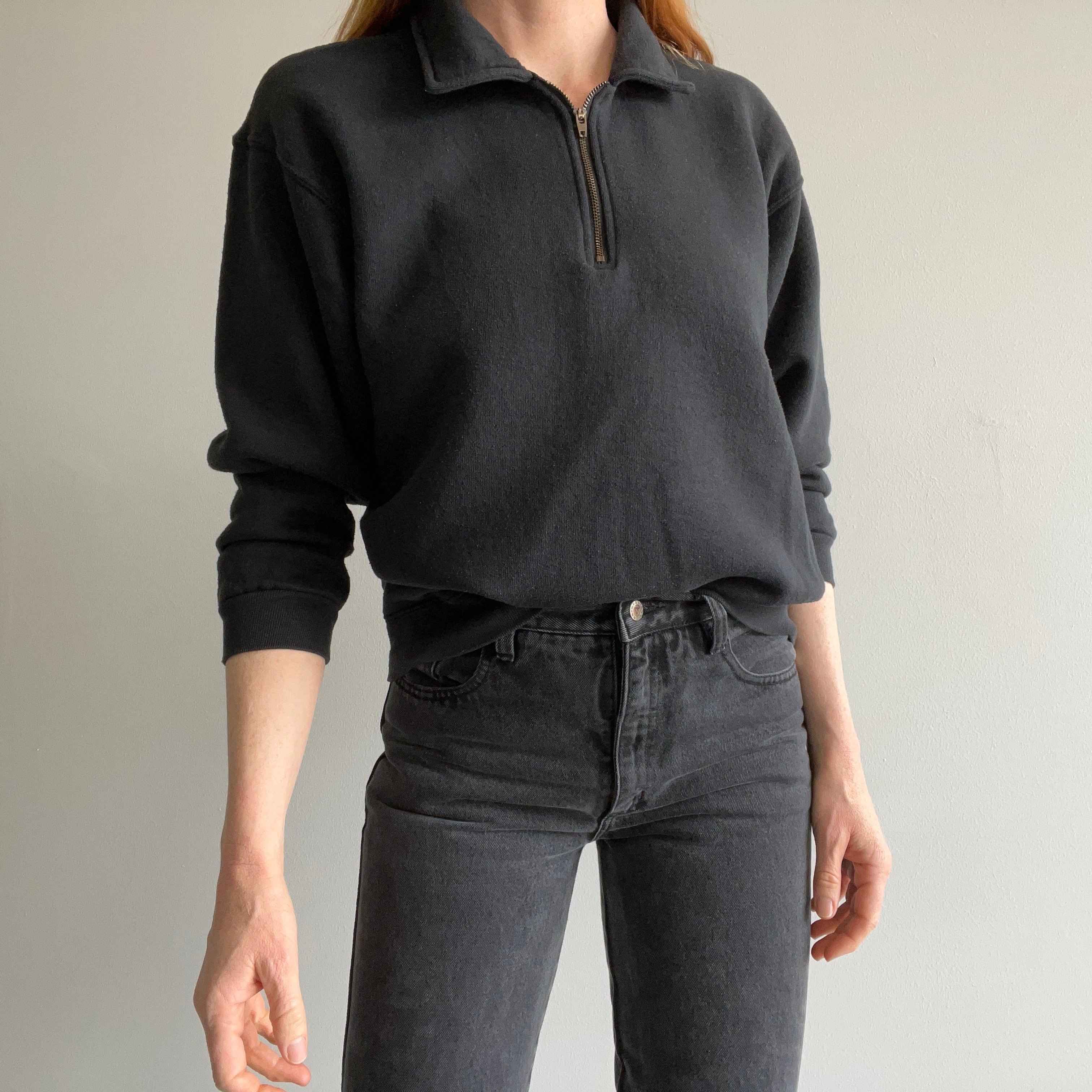 1980/90s Blank Black 1/4 Zip Polo Sweatshirt