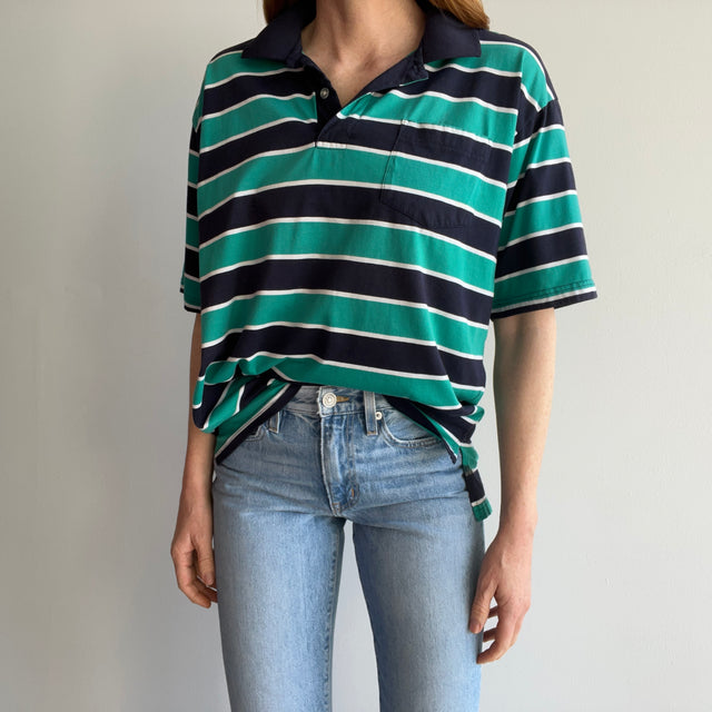 1980/90s Striped Slouchy Loose Sleeve Polo T-Shirt