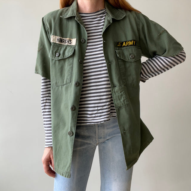 1967 Hinrichs OG-107 Cut Sleeve and Mended Military Shirt