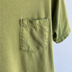 1980s Blank Soft and Worn Olive Green Pocket T-Shirt