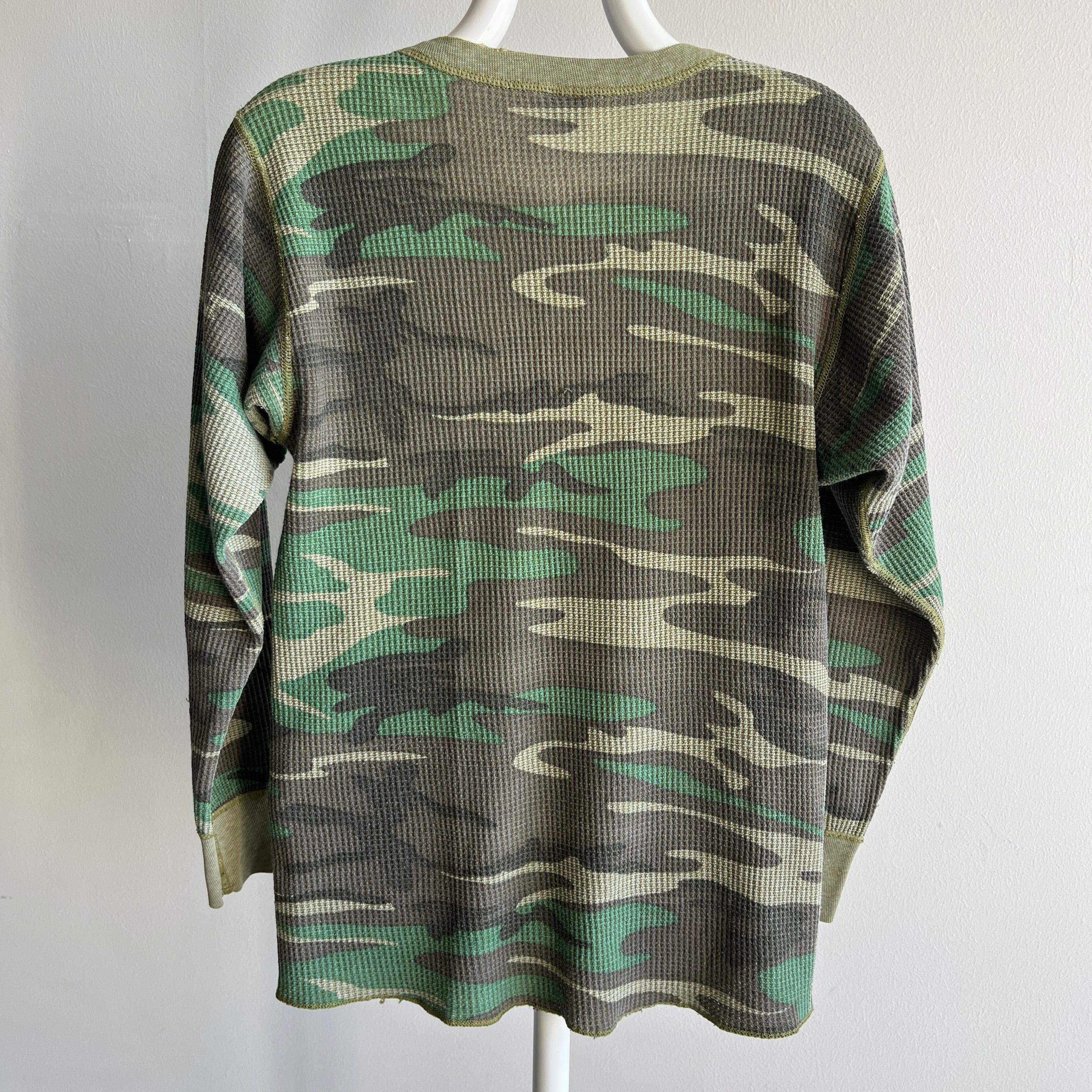 1970s Long Johns Camo Henley Waffle Knit