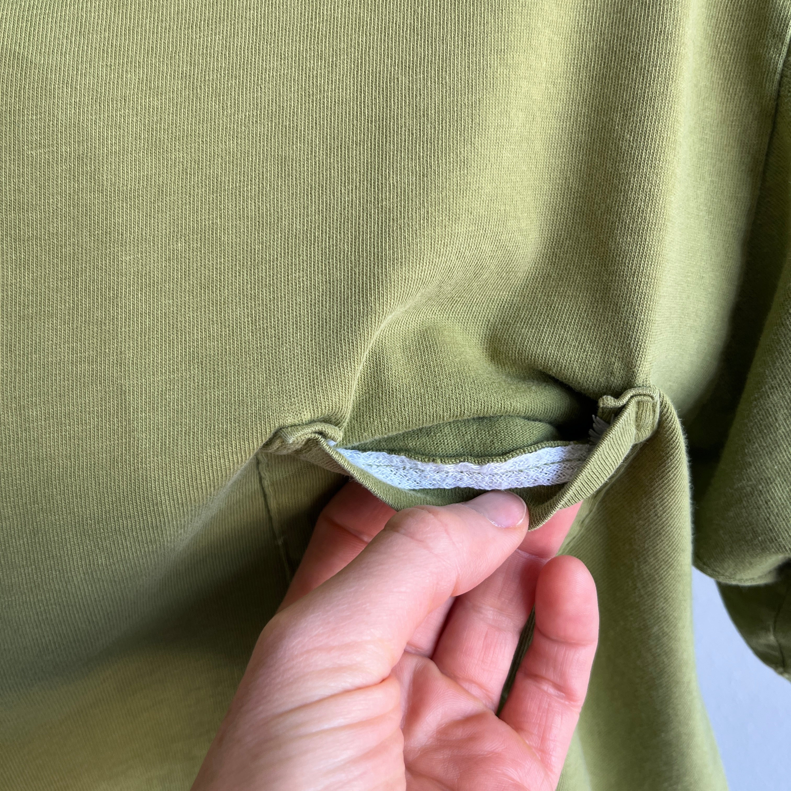 1980s Blank Soft and Worn Olive Green Pocket T-Shirt