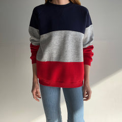 1990s Red, Gray and Blue Medium Weight Color Block Sweatshirt - !!!