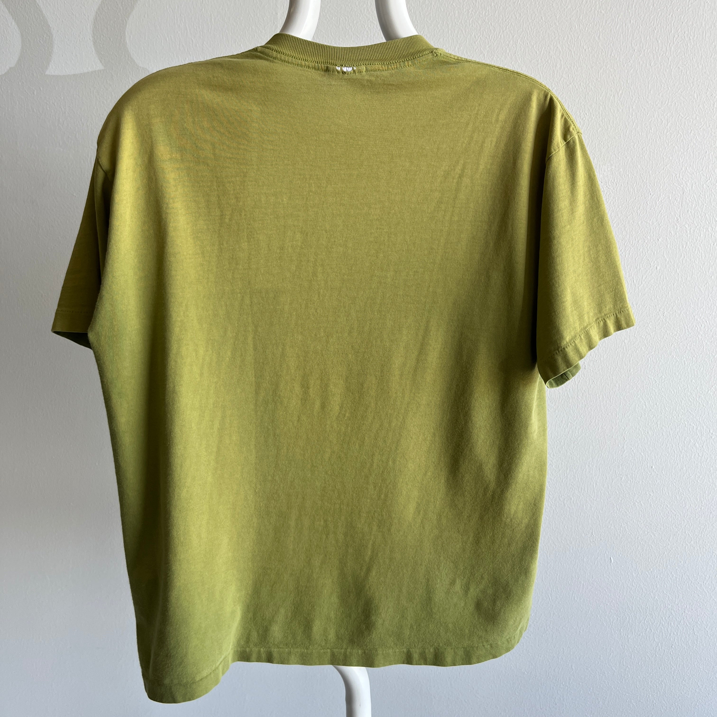 1980s Blank Soft and Worn Olive Green Pocket T-Shirt