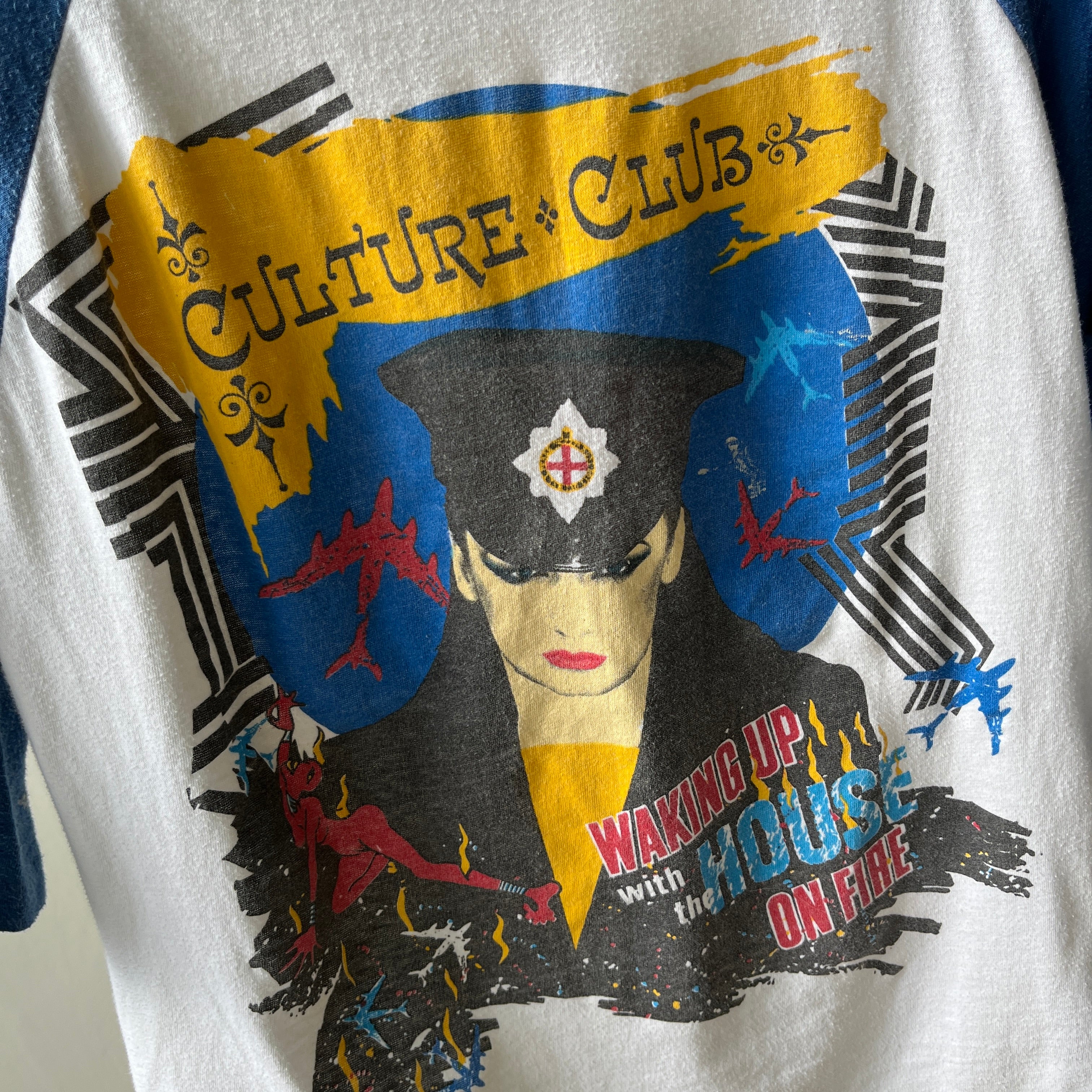 1980s Culture Club - Boy George - Waking Up With the House on Fire - Tour Baseball T-Shirt