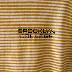 1980s Brooklyn College Mustard Yellow Striped Mock Neck T Shirt