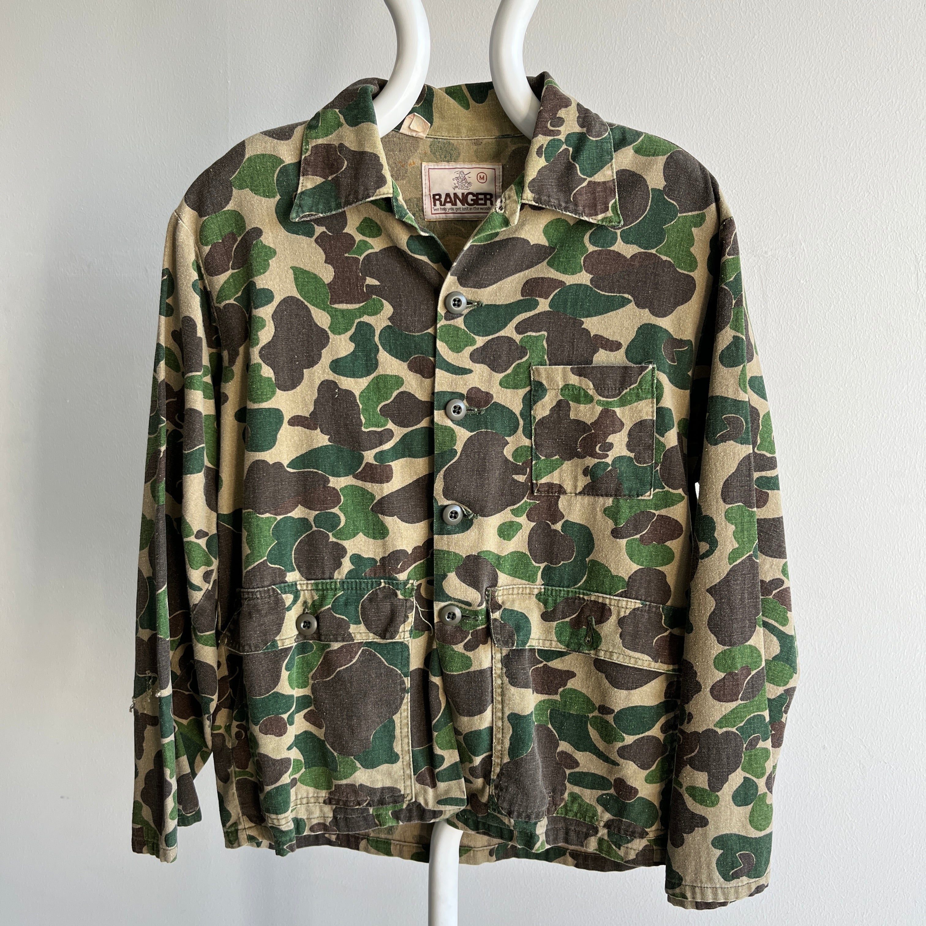 1970/80s Ranger Brand Cotton Camo Chore Coat - With Hand Mending