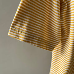1980s Brooklyn College Mustard Yellow Striped Mock Neck T Shirt
