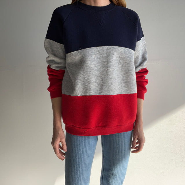 1990s Red, Gray and Blue Medium Weight Color Block Sweatshirt - !!!