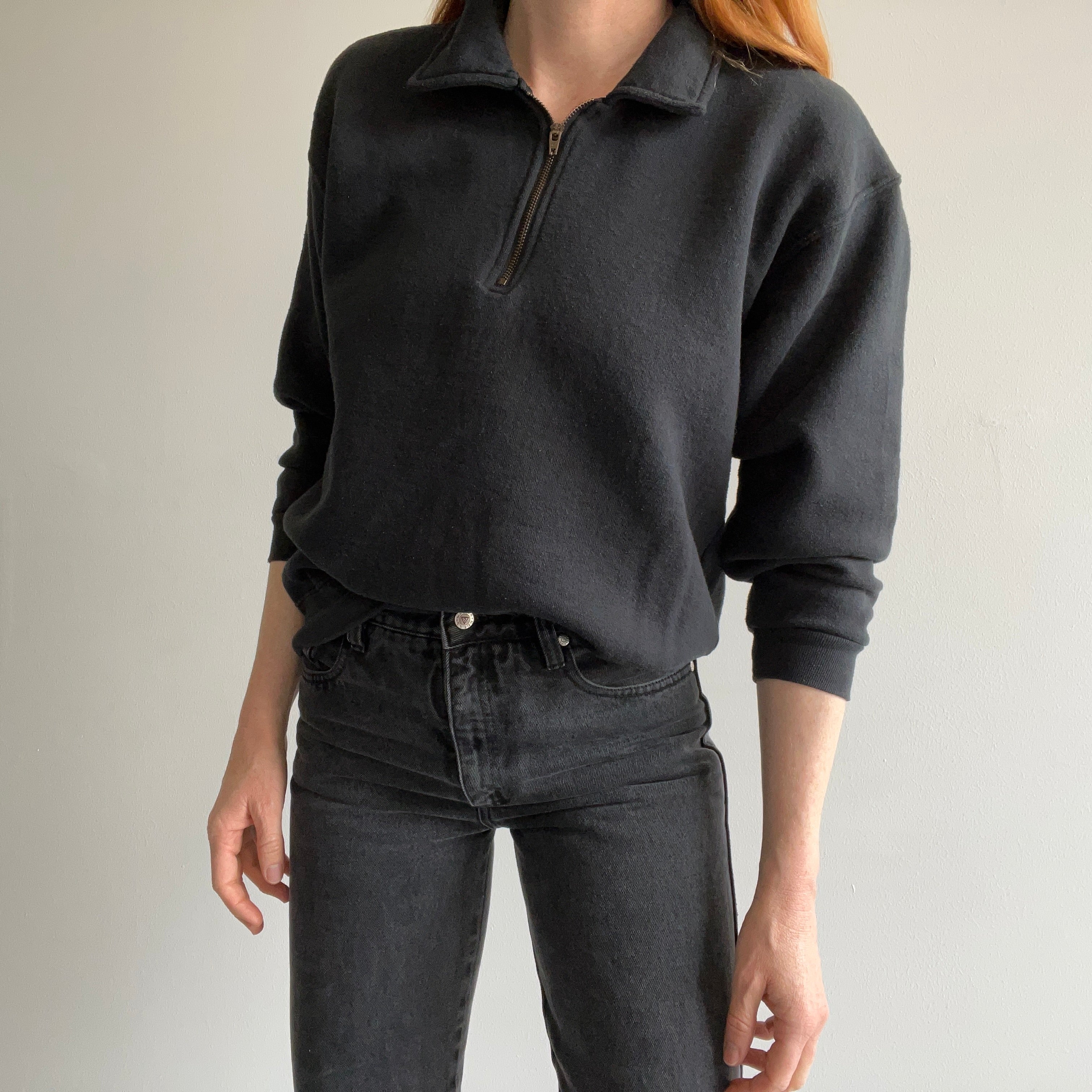 1980/90s Blank Black 1/4 Zip Polo Sweatshirt