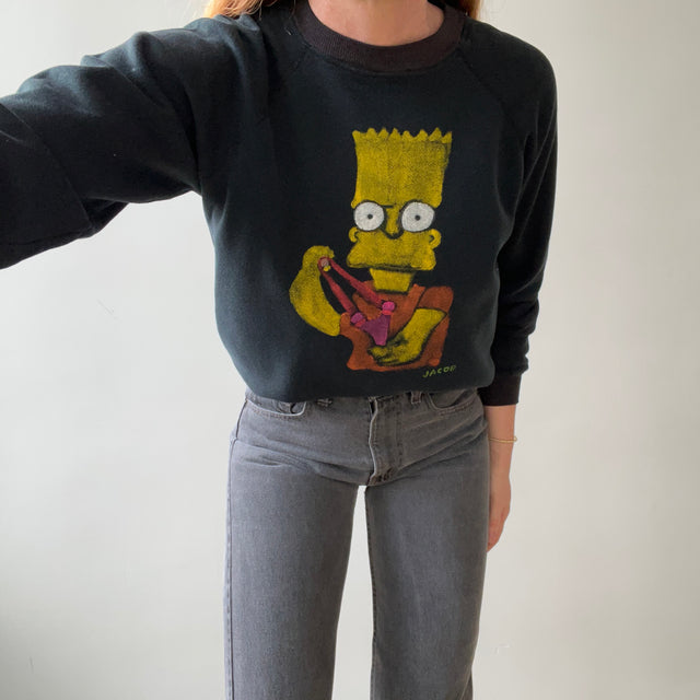 1980s Black Raglan Painted Bart Simpson by Jacob Sweatshirt, Priceless