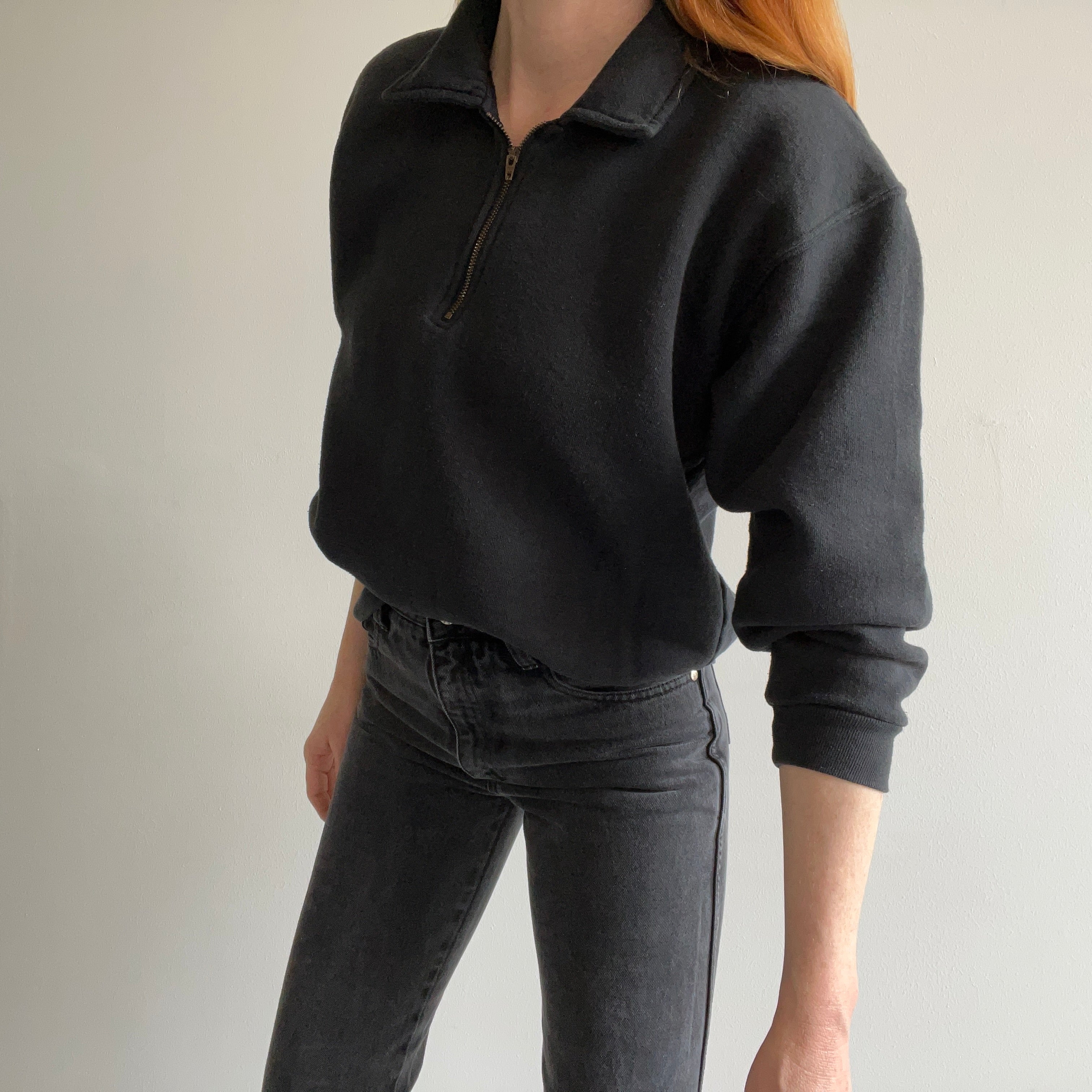 1980/90s Blank Black 1/4 Zip Polo Sweatshirt