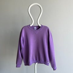 1980s Delightfully stained Lavender Russell Sweatshirt with a Single V