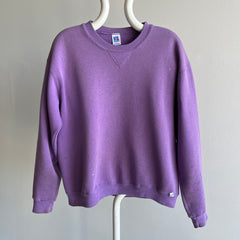1980s Delightfully stained Lavender Russell Sweatshirt with a Single V
