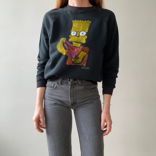 1980s Black Raglan Painted Bart Simpson by Jacob Sweatshirt, Priceless