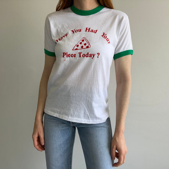1980s Have you had piece today? Front and Back Pizza Ring T-Shirt