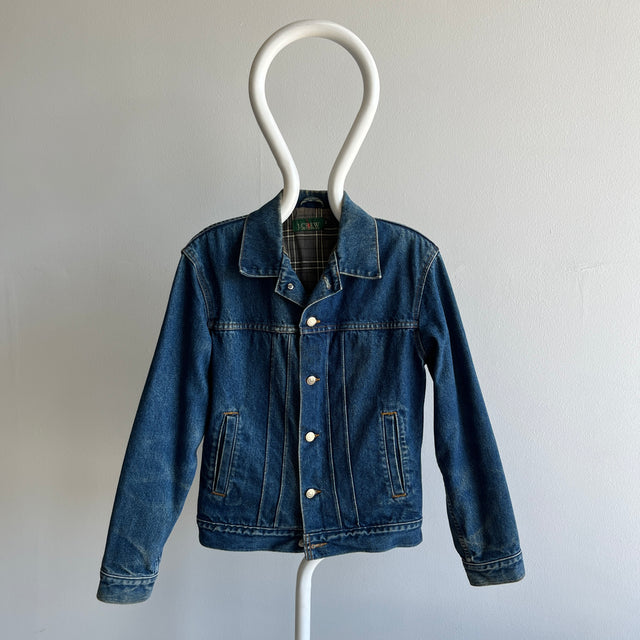 1990s J. Crew Flannel Lined Denim Jacket - True XS