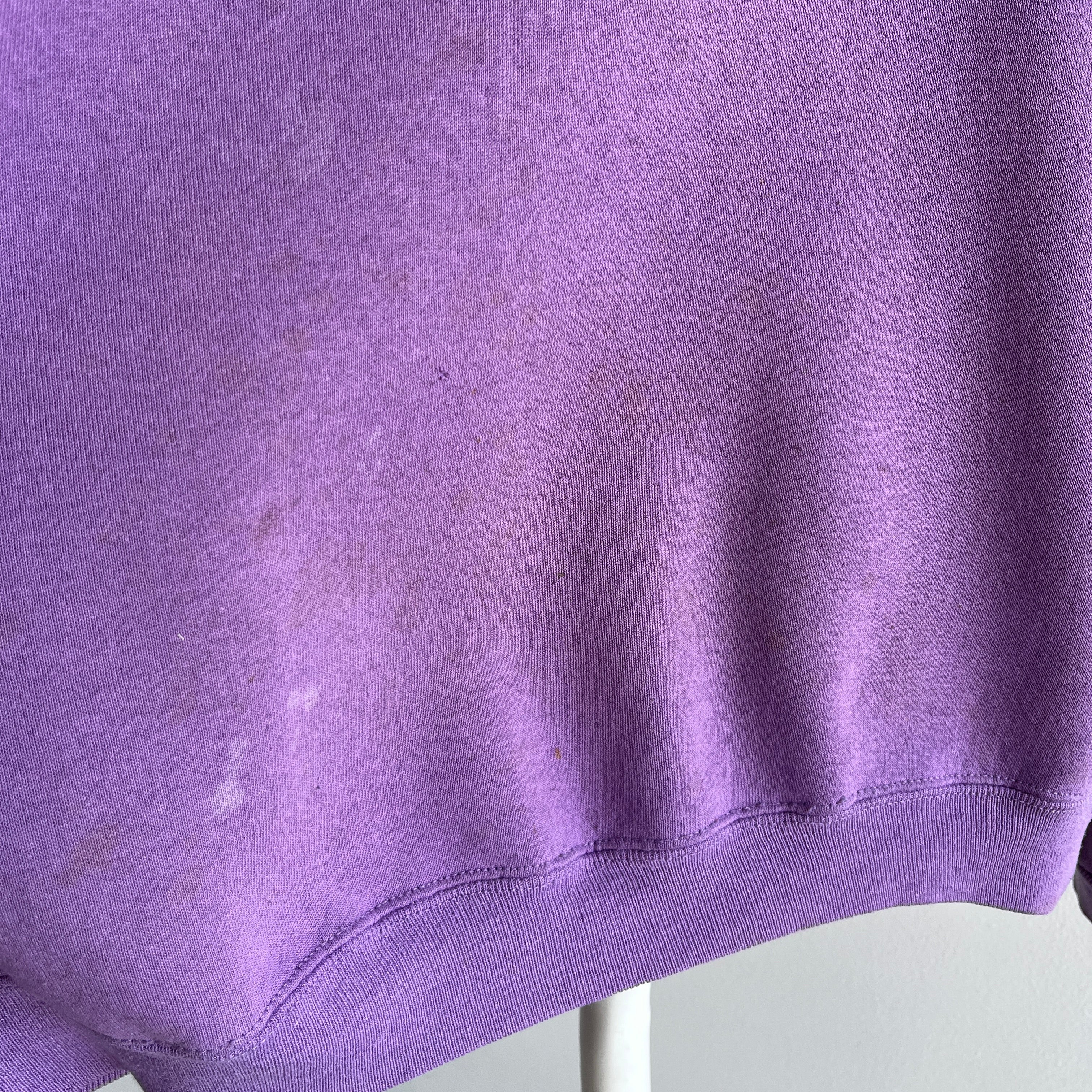 1980s Delightfully stained Lavender Russell Sweatshirt with a Single V