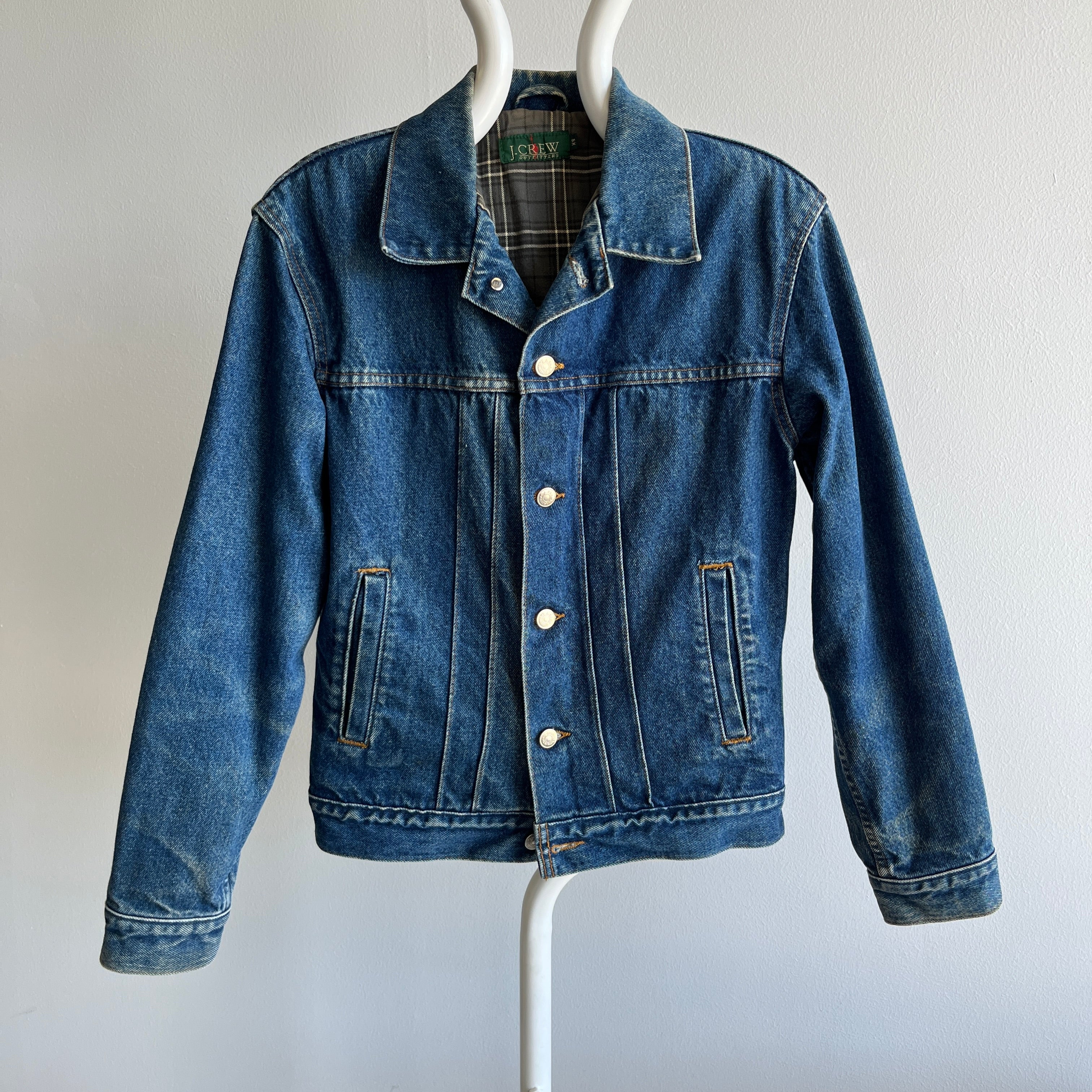 1990s J. Crew Flannel Lined Denim Jacket - True XS