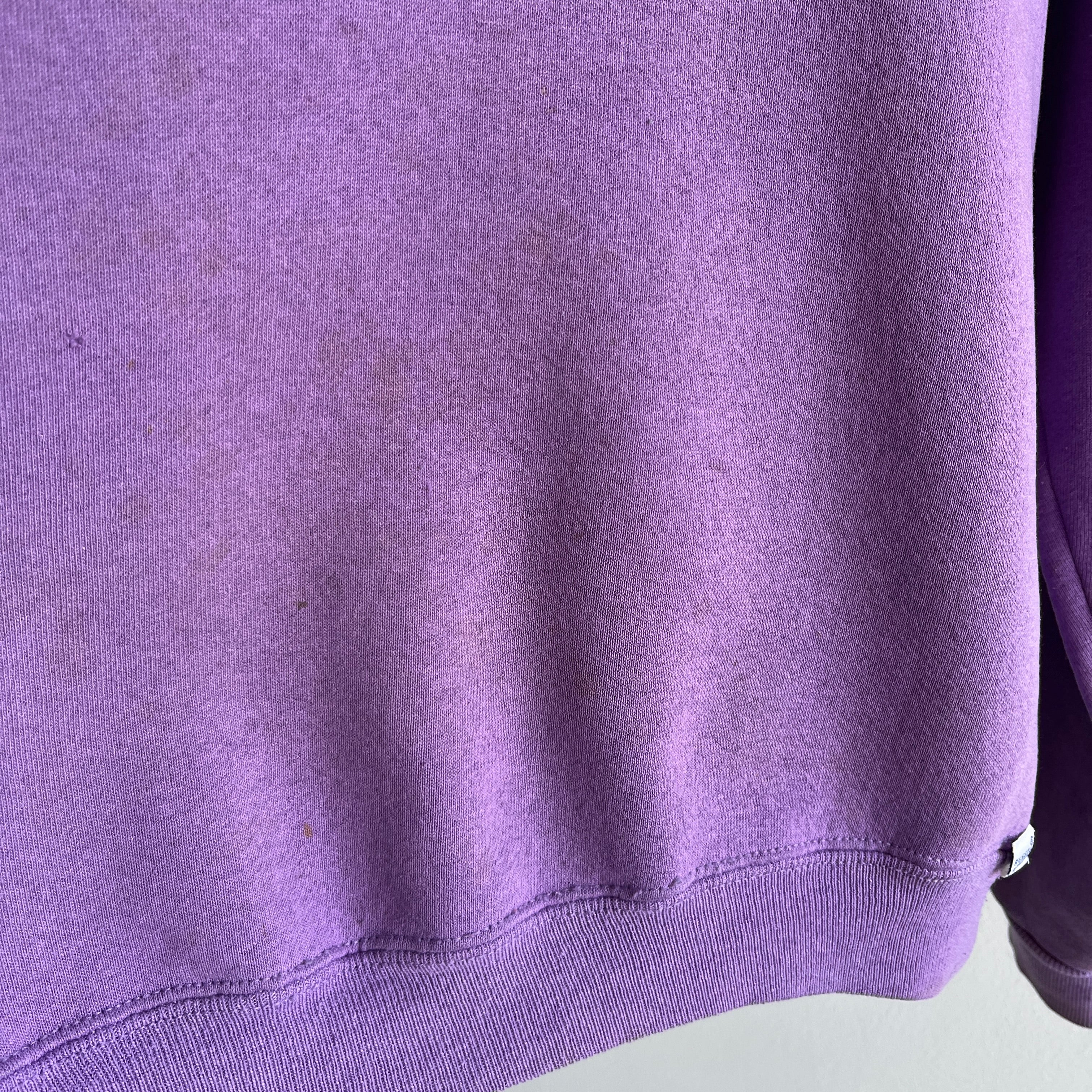 1980s Delightfully stained Lavender Russell Sweatshirt with a Single V