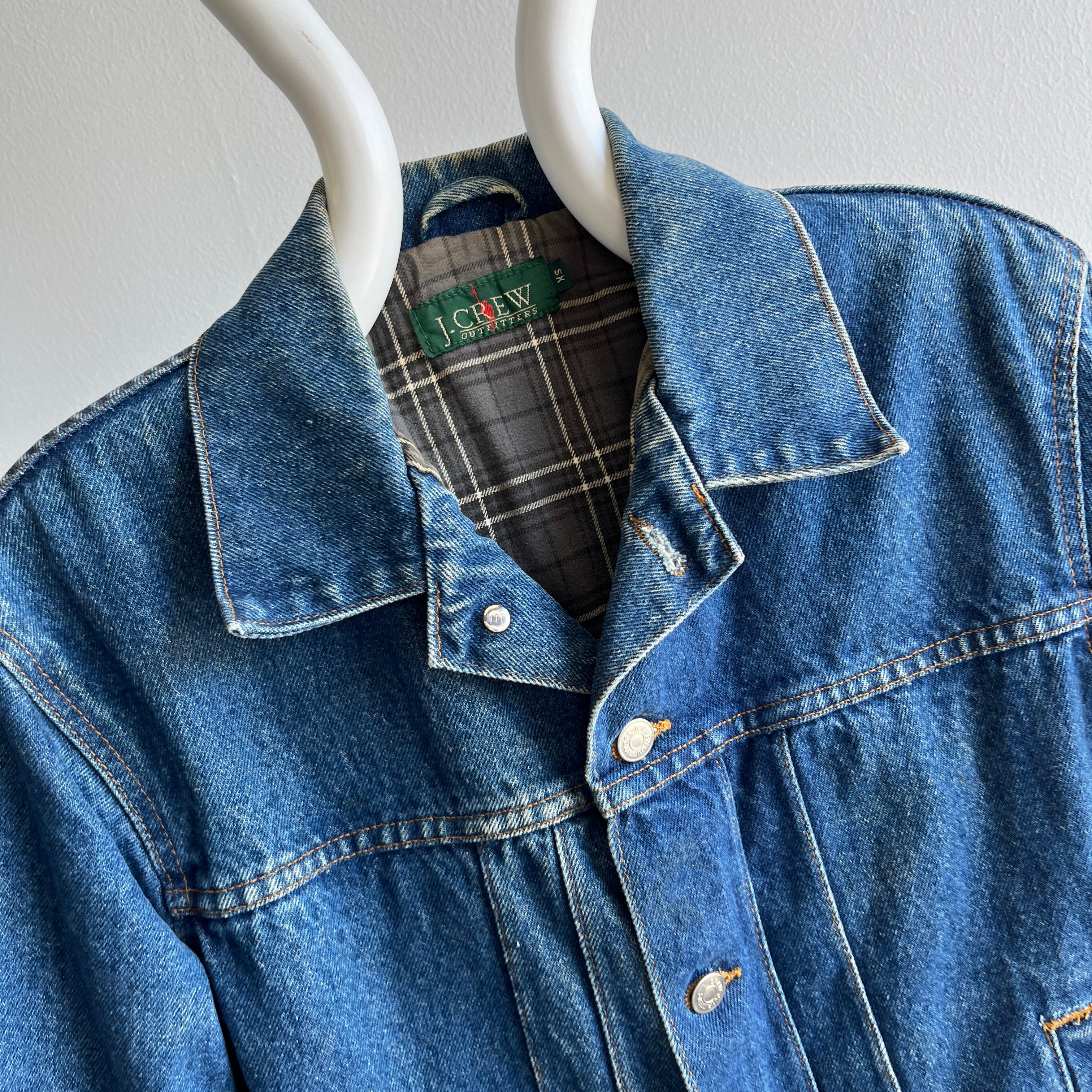 1990s J. Crew Flannel Lined Denim Jacket - True XS