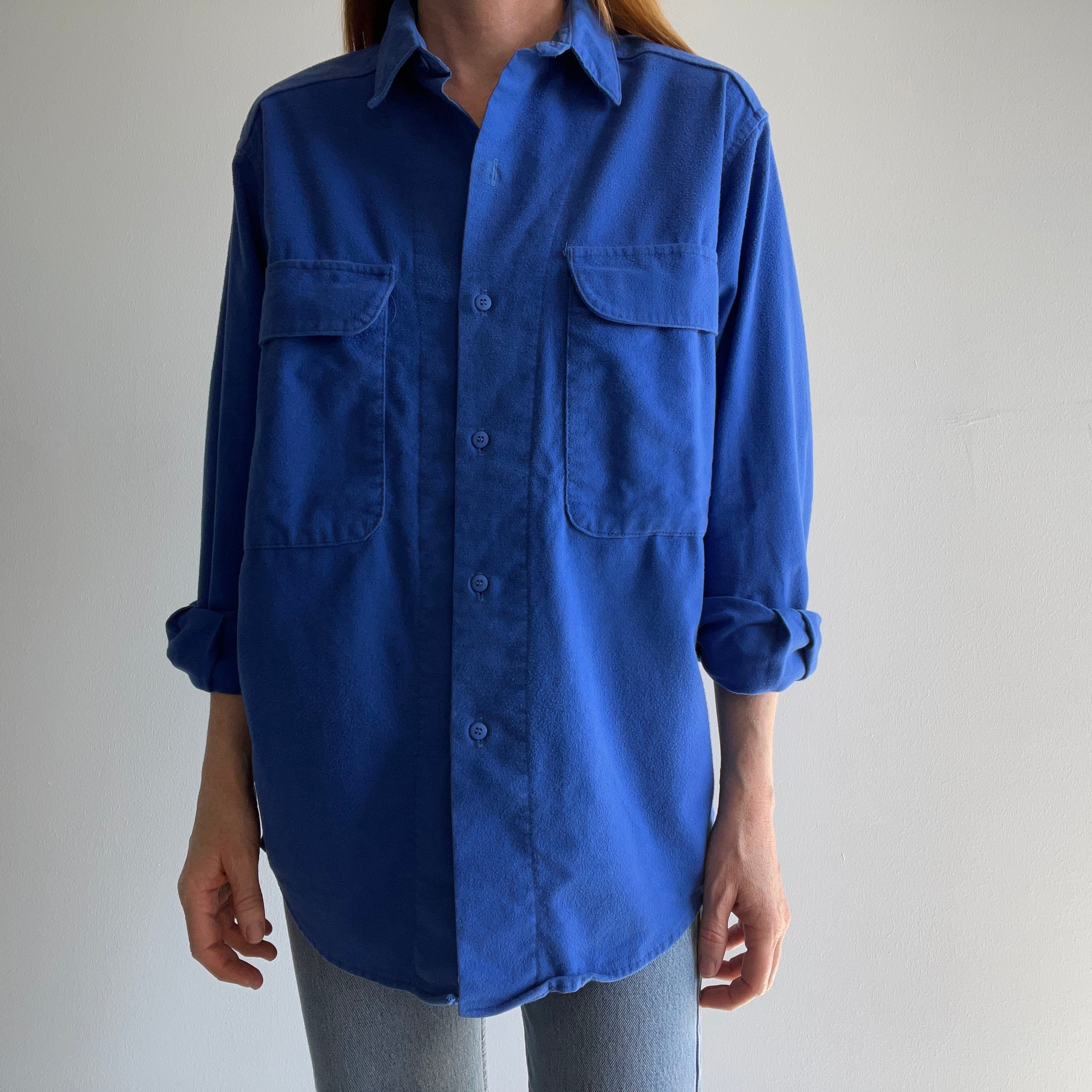1980s Unique Soft Bright Blue Flannel by Five Brothers