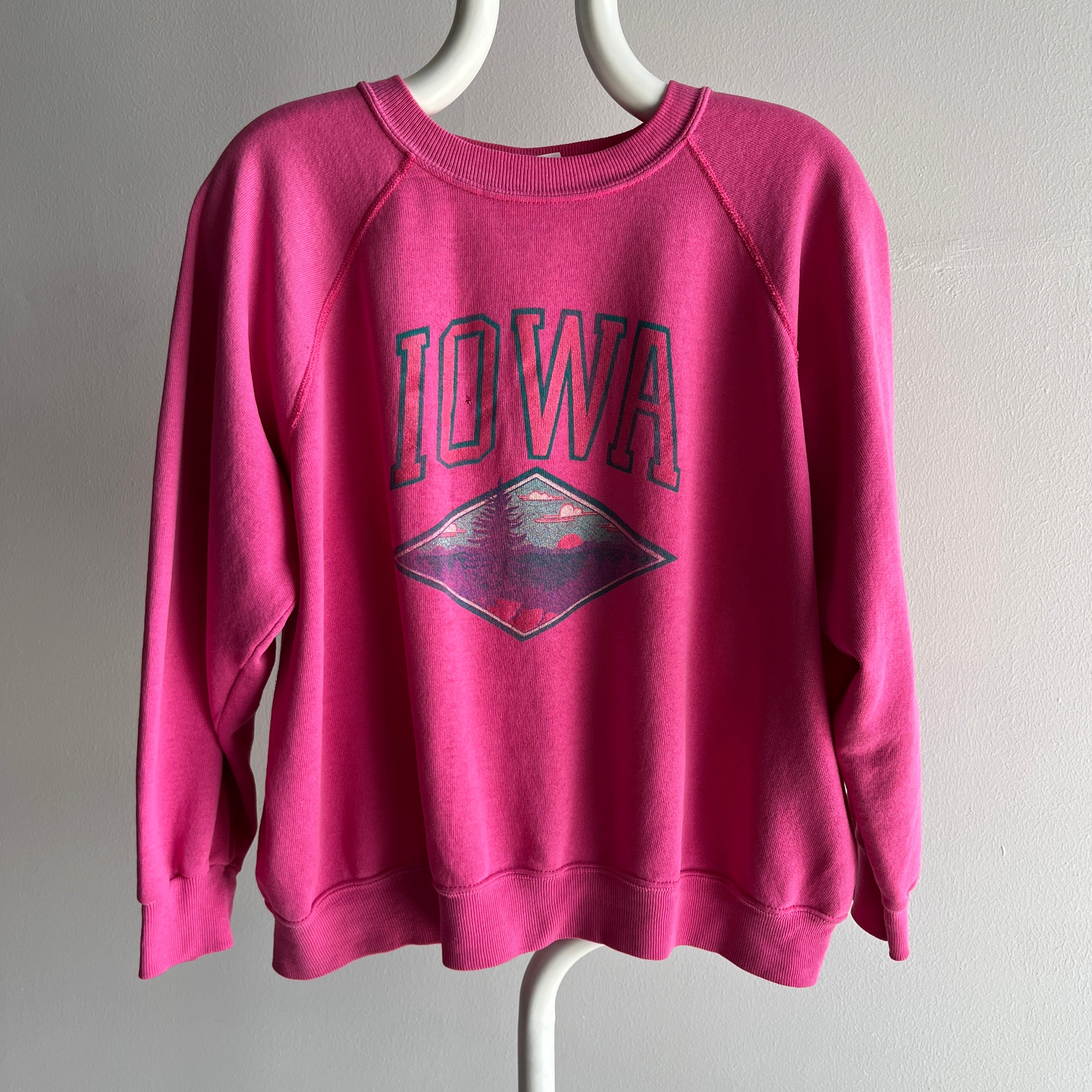 1980s Super Soft, Thin and Slouchy Pink Iowa Sweatshirt