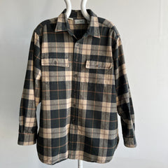 1990s L.L. Bean Larger and Longer Neutral Plaid Flannel